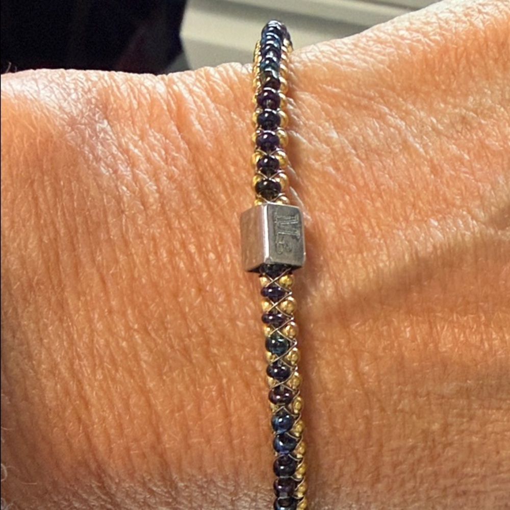 Mignot Faget Halo Delicate Two-Tone Beaded bangle Bracelet - Blue and Gold